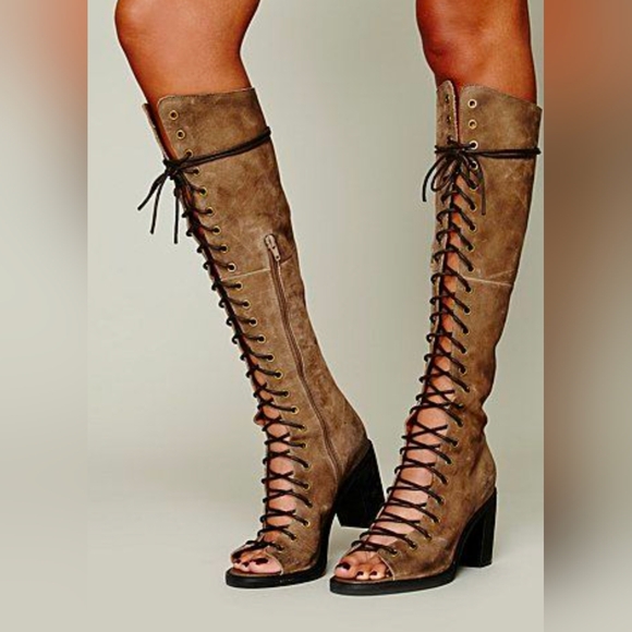 Free People x Jeffrey Campbell Perspective Suede Tall Knee High Lace Up Boot 8.5 - Picture 1 of 16